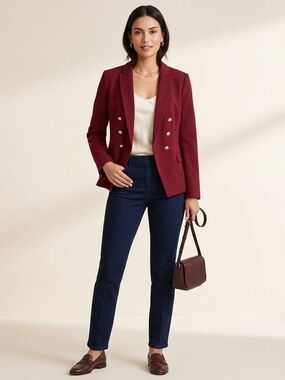 White House Black Market Burgundy Double-Breasted Trophy Blazer - Size 14